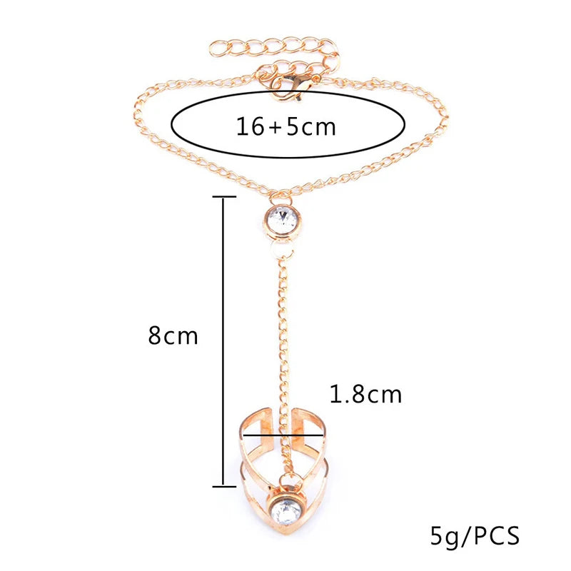 Gold Big Crystal Ring Bracelet For Women Wrist Chain Jewelry Hand Back Chain Fashion Bangles Female Arm Link Ornaments Gifts