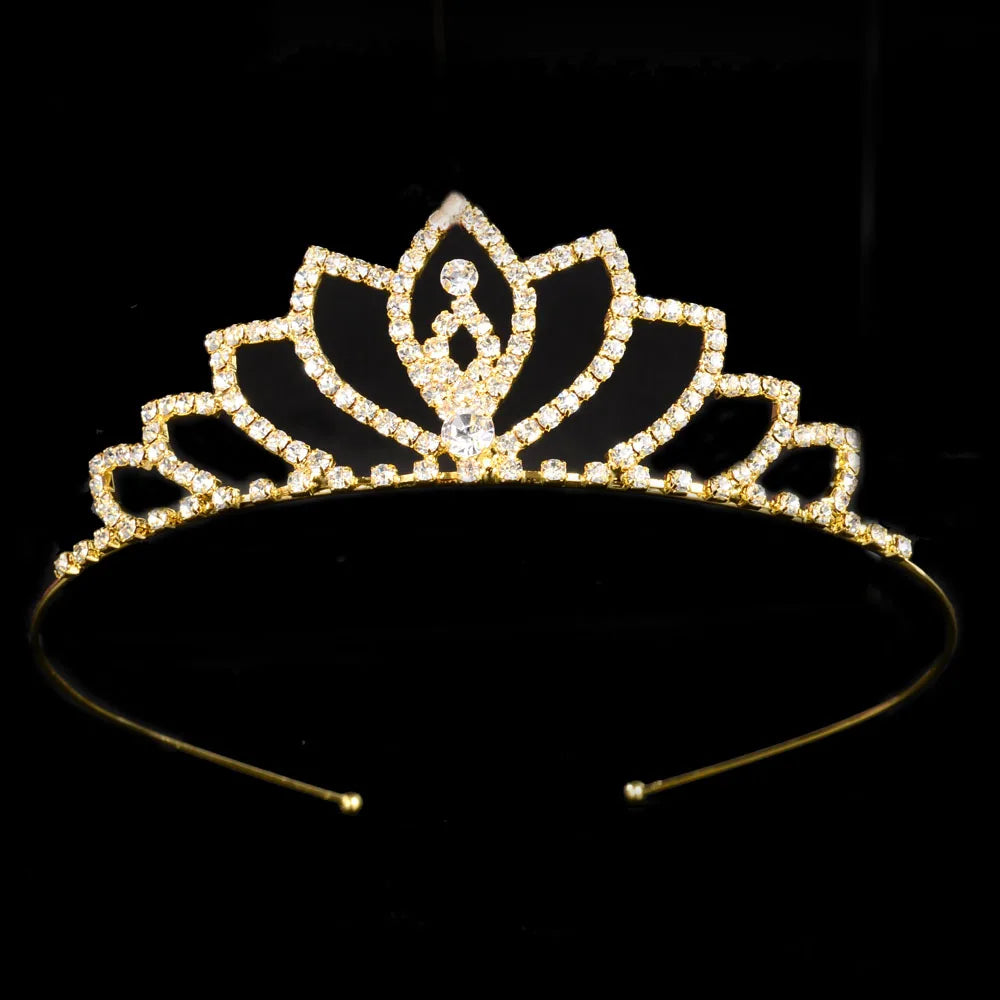 Princess Children's Tiara Red Bride Crown Floral Wedding Bridal Hair Accesories Golden Hair Jewelry Headdress