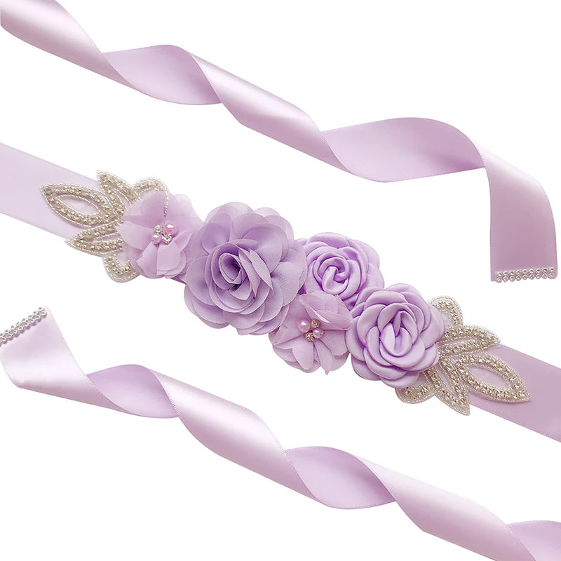 Hot sale wedding belt silk rose belt bridal pearl rhinestone flower belt bridal dress beaded handmade rose wedding belt