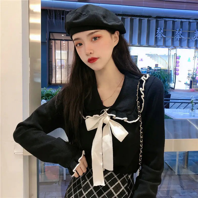 Woman Sweaters Femme Chandails Women's Doll Collar Knitted Top Sweater Autumn and Winter Pull Hiver