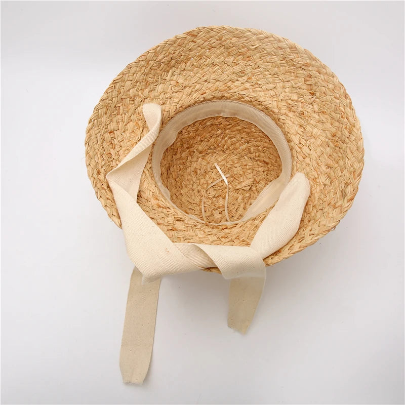 New Summer hats for women Retro flat drooping hat brim hand-made raffia straw hat ladies outdoor sun protection beach straw hat