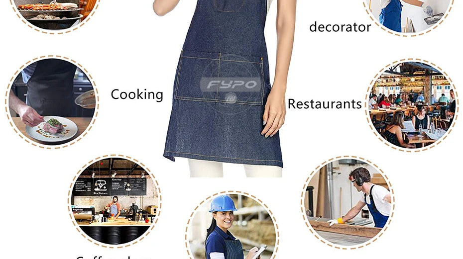 Unisex Simple Denim Apron Kitchen Accessory Sleeveless Apron Cooking Restaurant Barista Work Apron Durable Sanitary Baking Apron