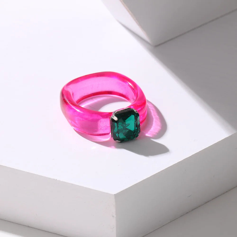 2021 New Colourful Transparent Resin vintage ring simple style Geometric Square Round Rings for Women men unisex Jewelry Gifts