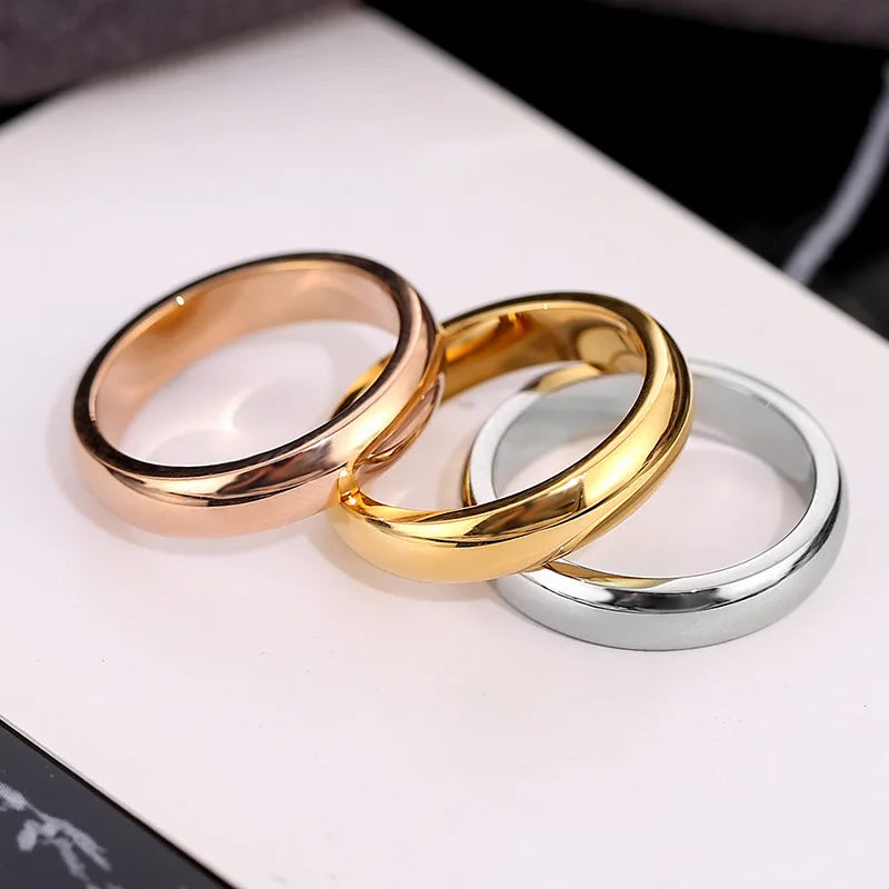Fashion rose gold smooth circle ring Men's and Women's Exclusive Couple Wedding Ring High quality Simple Rings  jewelry
