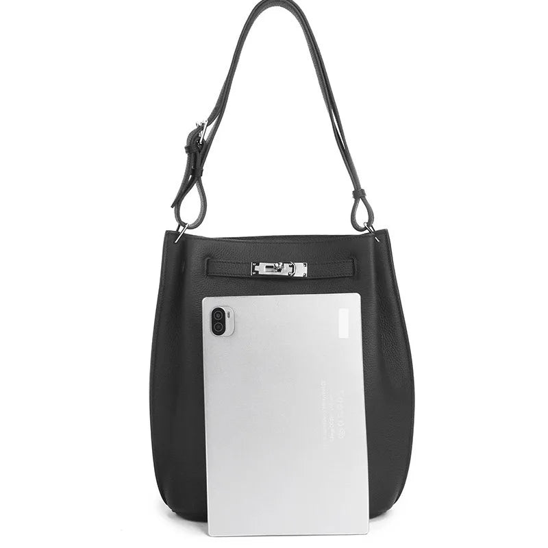 2024 Women's Trendy Togo Cowhide Bucket Bag New  Luxury Genuine Leather Top Layer Large Capacity HandBags