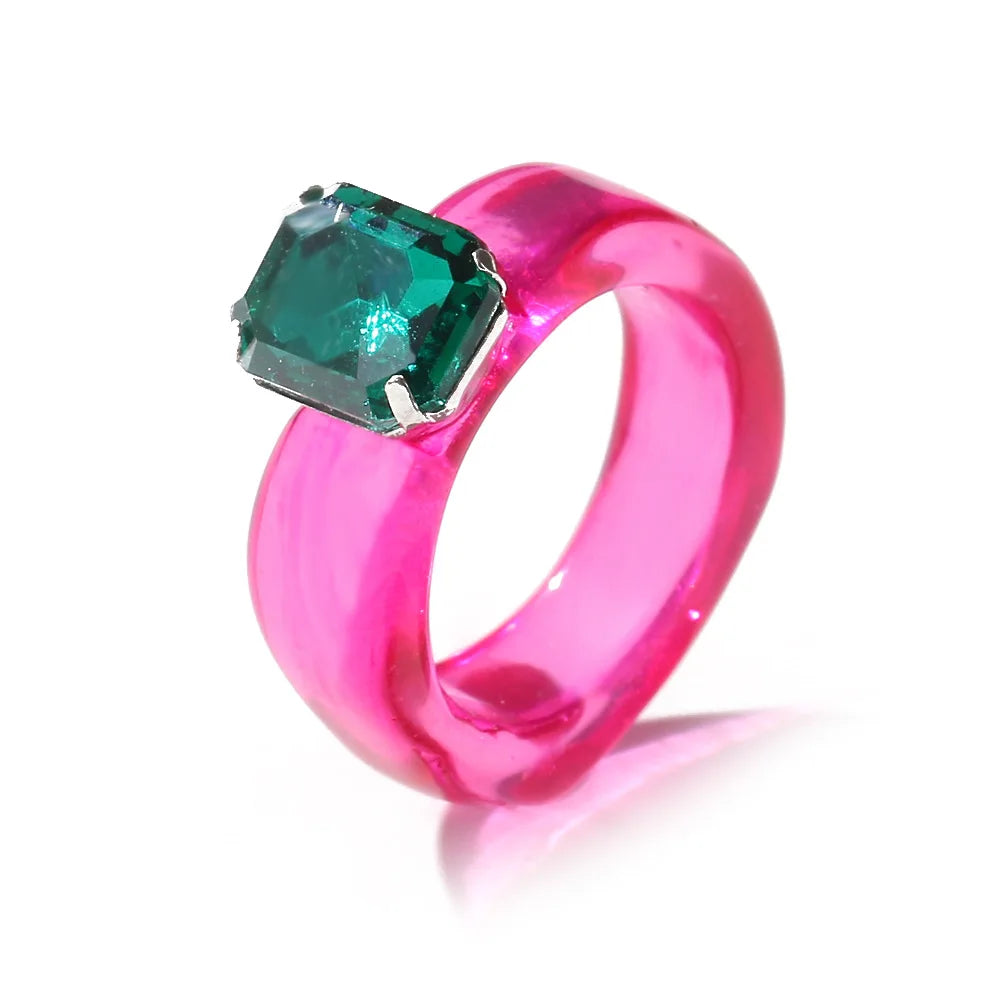 2021 New Colourful Transparent Resin vintage ring simple style Geometric Square Round Rings for Women men unisex Jewelry Gifts