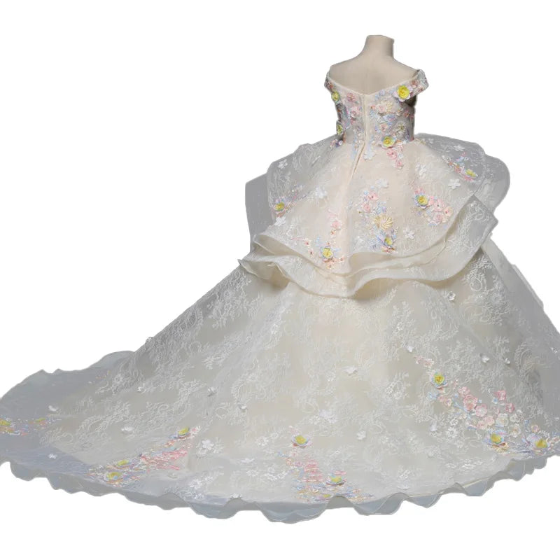Kids Pageant Evening Gowns Lace Flower Gown Girl Dress Weddings Birthday Party Robe For Girls First Communion Dresses