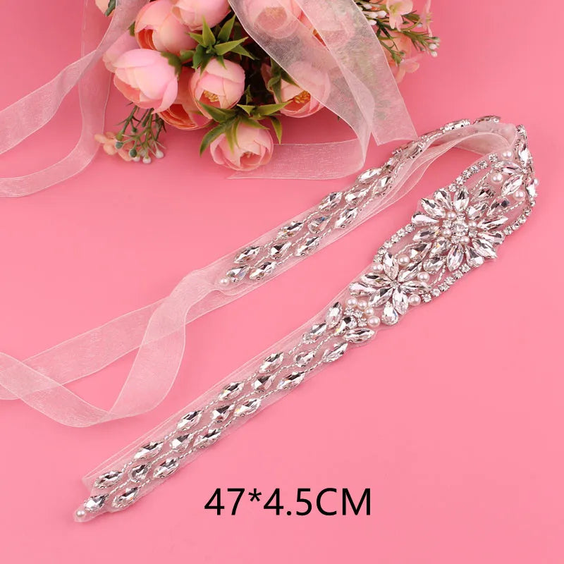 Crystal bridal belt with ribbons, handmade silver wedding belt, cookie patient belt for wedding evening dresses