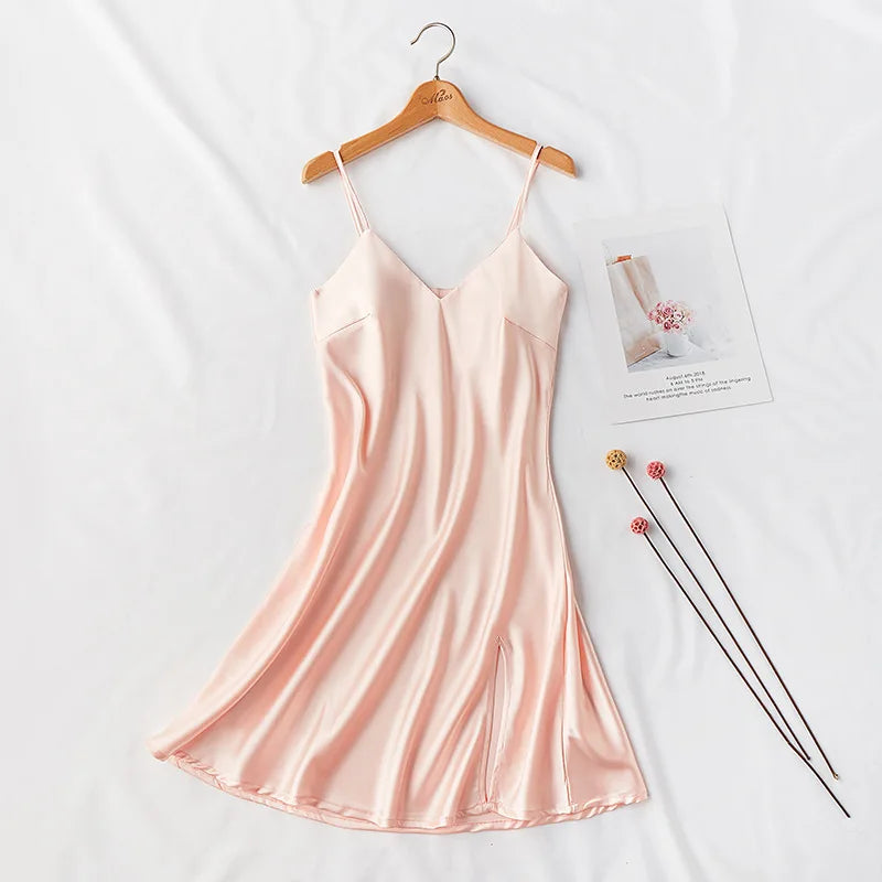 Sexy Silky Women Sleep Robe Strap Top Sleepwear V-Neck Nightdress Lady Home Wear Nightgown Bath Gown Sleepshirts Bathrobe M-XXL