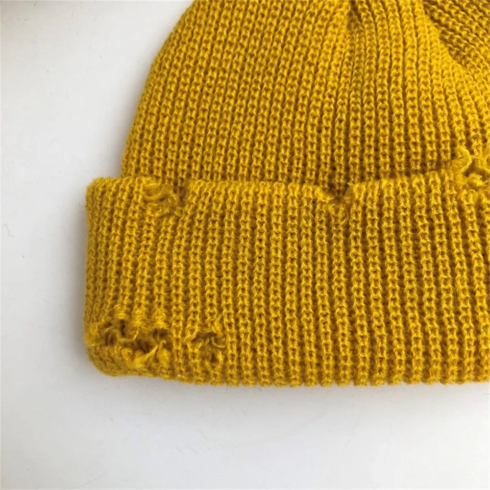 Hat for Women Autumn and Winter Ring Pin Street Hip-Hop Woolen Hats with Holes Edging Knit Cap Men's Trendy Cold-proof Beanies