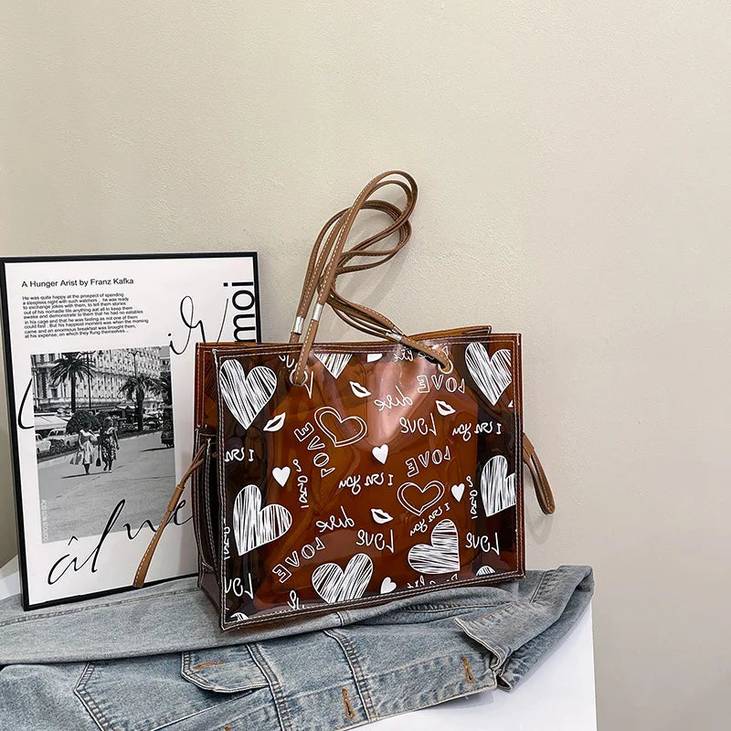 Fashionable New Ladies' Handbag Young Lady Large Transparent Tote Bag for Girls