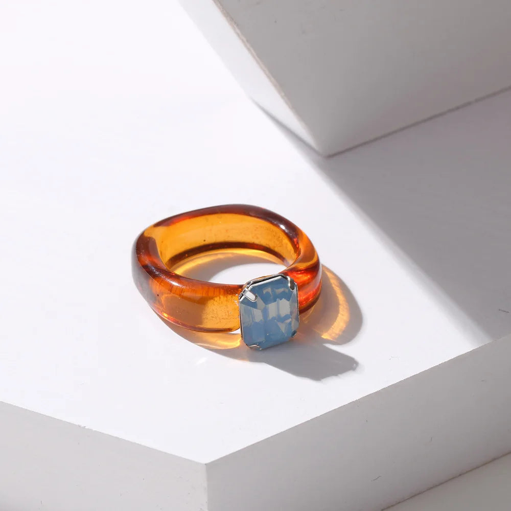 2021 New Colourful Transparent Resin vintage ring simple style Geometric Square Round Rings for Women men unisex Jewelry Gifts