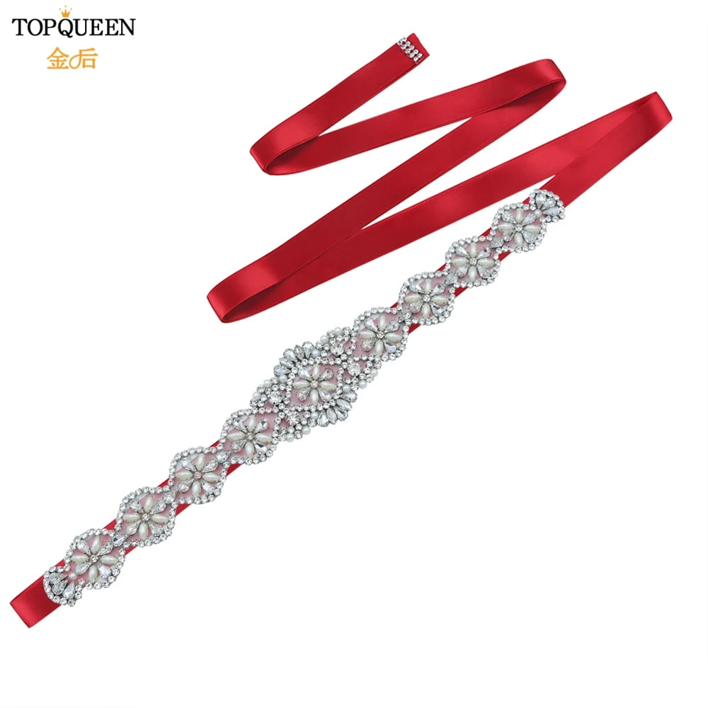 TOPQUEEN Bridal Belts Bling Wedding Women Jewelry Silver Rhinestone Pearl Crystal Sparkly Party Formal Dress Diamond Sash S161