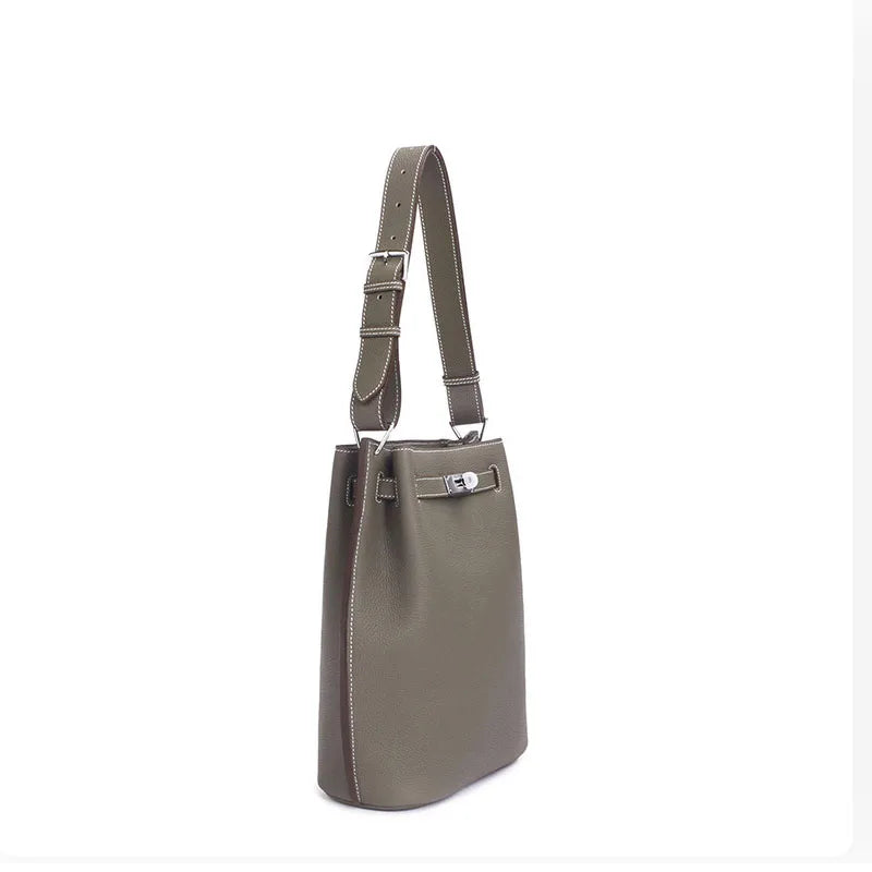 2024 Women's Trendy Togo Cowhide Bucket Bag New  Luxury Genuine Leather Top Layer Large Capacity HandBags