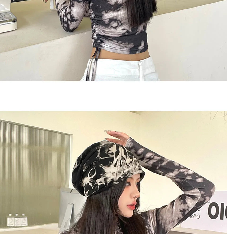 2021 Winter Hats for Women Beanies Tie-dyed cotton pullover cap Cool Hat Girls Autumn Female Beanie Warm Bonnet Cap Wholesale