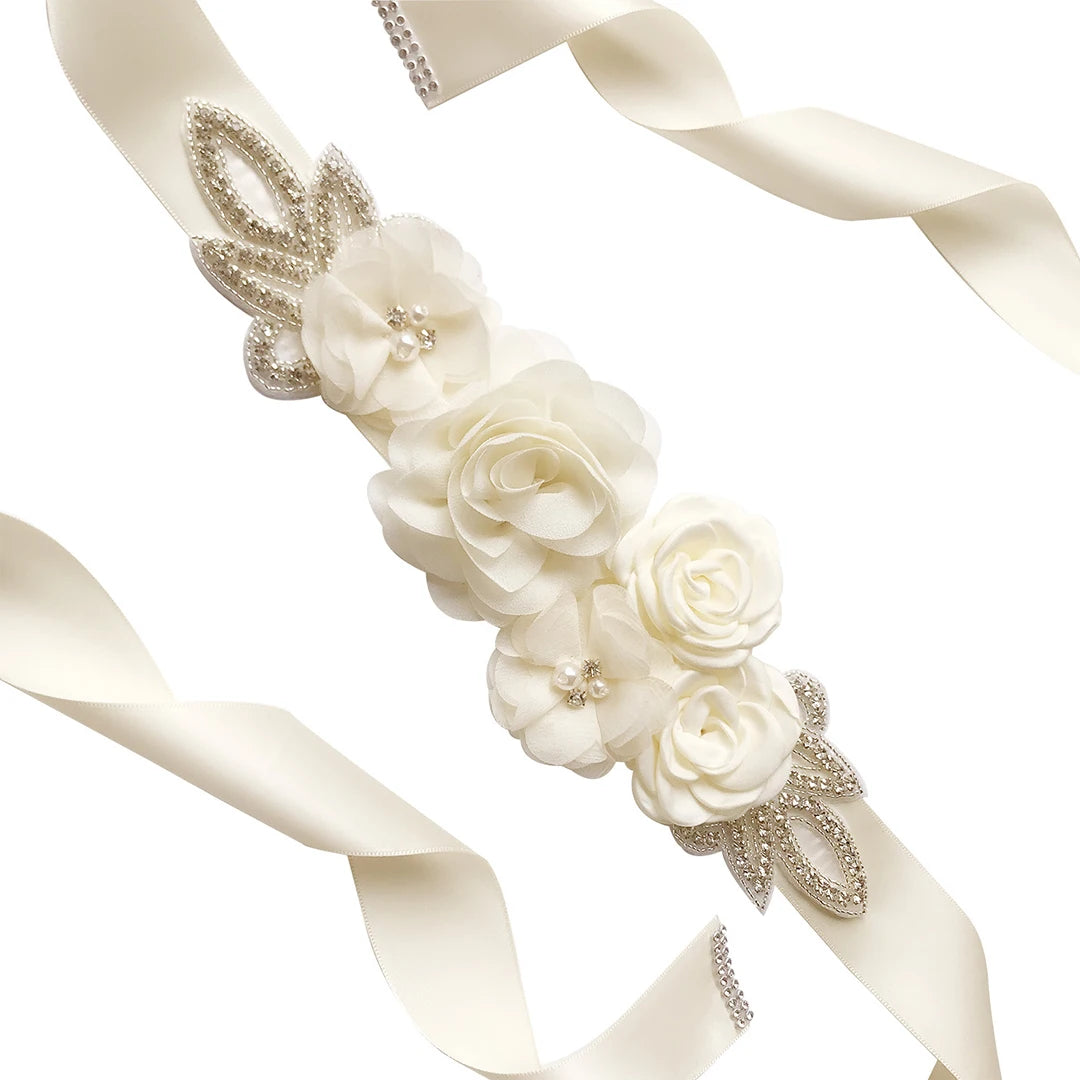 Hot sale wedding belt silk rose belt bridal pearl rhinestone flower belt bridal dress beaded handmade rose wedding belt