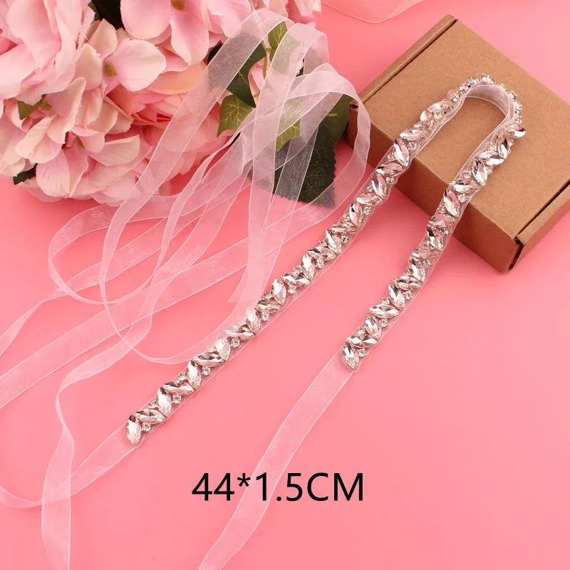 Crystal bridal belt with ribbons, handmade silver wedding belt, cookie patient belt for wedding evening dresses