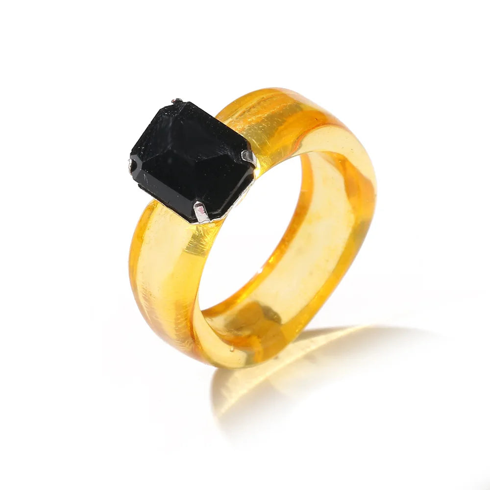 2021 New Colourful Transparent Resin vintage ring simple style Geometric Square Round Rings for Women men unisex Jewelry Gifts