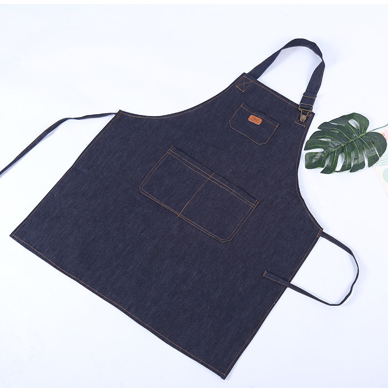Kitchen Apron Unisex Denim Aprons Adjustable Men Women Apron with Pocket Chefs Cooking Baking Home Cleaner Tool Halter
