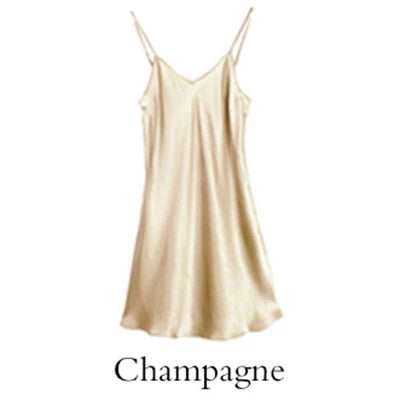 Sleeping dress 100% Real Silk Full slips nighties for women Long Camisole Chemise Bridesmaid mini dress V-Neck