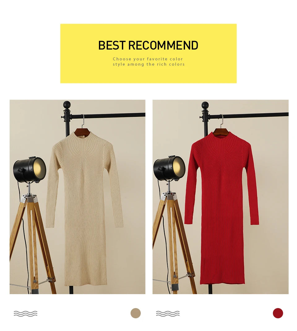Sweater Dress Female 2025 Winter Knitted Basic Casual Women's Dresses Ladies Korean Fashion Clothes Clothing Robe Elegant Black