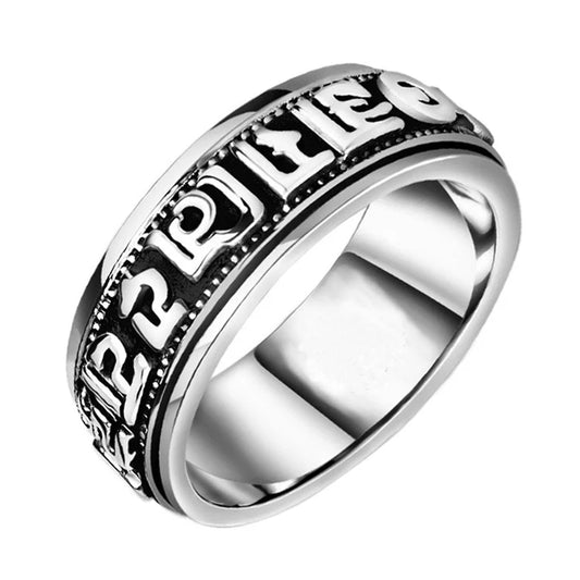 Rotated Ring, Never fade Can Rotate Power Lucky "Om Mani Padme Hum" Sanskrit Buddhist Mantra Ring  Customize Ring Engraved Ring