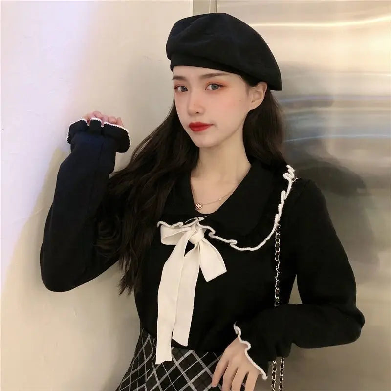 Woman Sweaters Femme Chandails Women's Doll Collar Knitted Top Sweater Autumn and Winter Pull Hiver