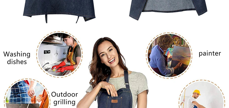 Unisex Simple Denim Apron Kitchen Accessory Sleeveless Apron Cooking Restaurant Barista Work Apron Durable Sanitary Baking Apron
