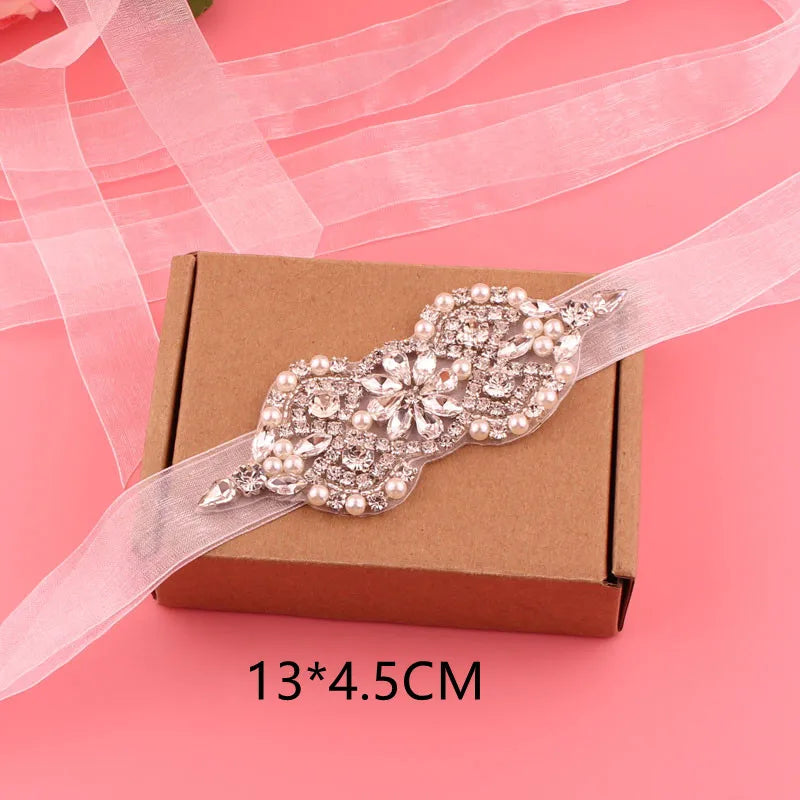Crystal bridal belt with ribbons, handmade silver wedding belt, cookie patient belt for wedding evening dresses