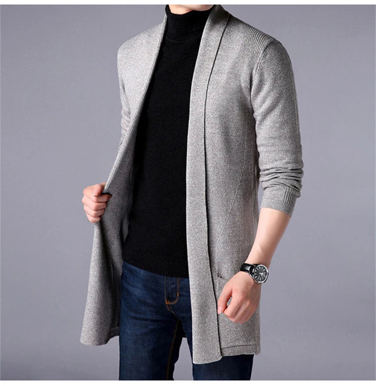 Sweater Coats Men New Fashion 2025 Autumn Men's Slim Long Solid Color Knitted Jacket Fashion Men's Casual Sweater Cardigan Coats