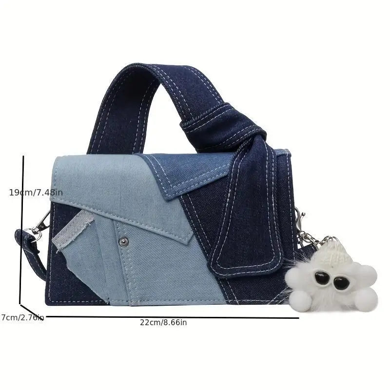 Women Small Shoulder Bags Quilted Crossbody Distressed Jean Denim Purse Evening Bag Clutch Handbag with Chain Strap