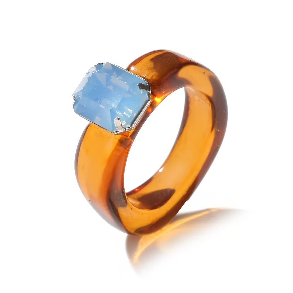 2021 New Colourful Transparent Resin vintage ring simple style Geometric Square Round Rings for Women men unisex Jewelry Gifts
