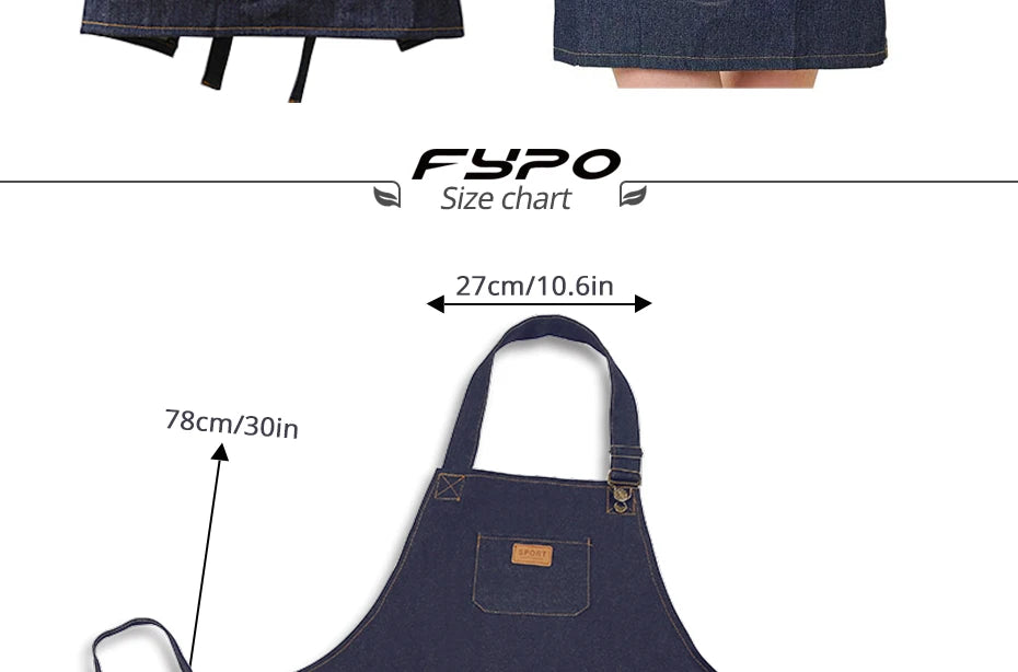 Unisex Simple Denim Apron Kitchen Accessory Sleeveless Apron Cooking Restaurant Barista Work Apron Durable Sanitary Baking Apron
