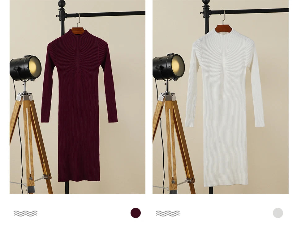 Sweater Dress Female 2025 Winter Knitted Basic Casual Women's Dresses Ladies Korean Fashion Clothes Clothing Robe Elegant Black