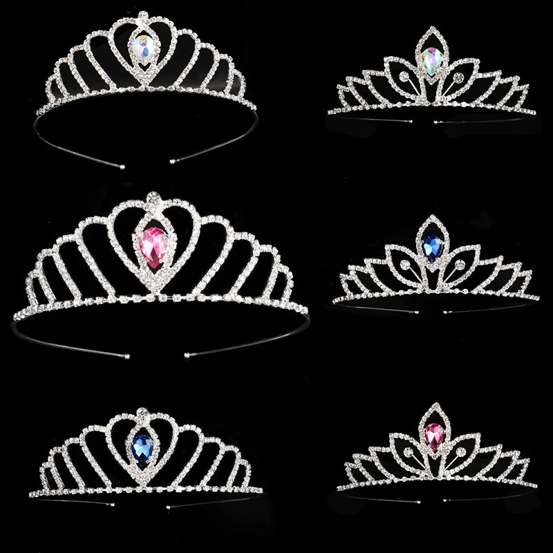 Princess Children's Tiara Red Bride Crown Floral Wedding Bridal Hair Accesories Golden Hair Jewelry Headdress