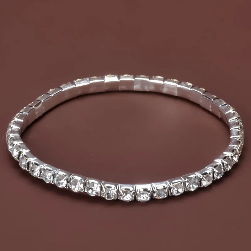 Women Crystal Bangles Rhinestone Elastic Round Bracelets for Female Gold Color Wrist Accessories Fashion Wedding Jewelry