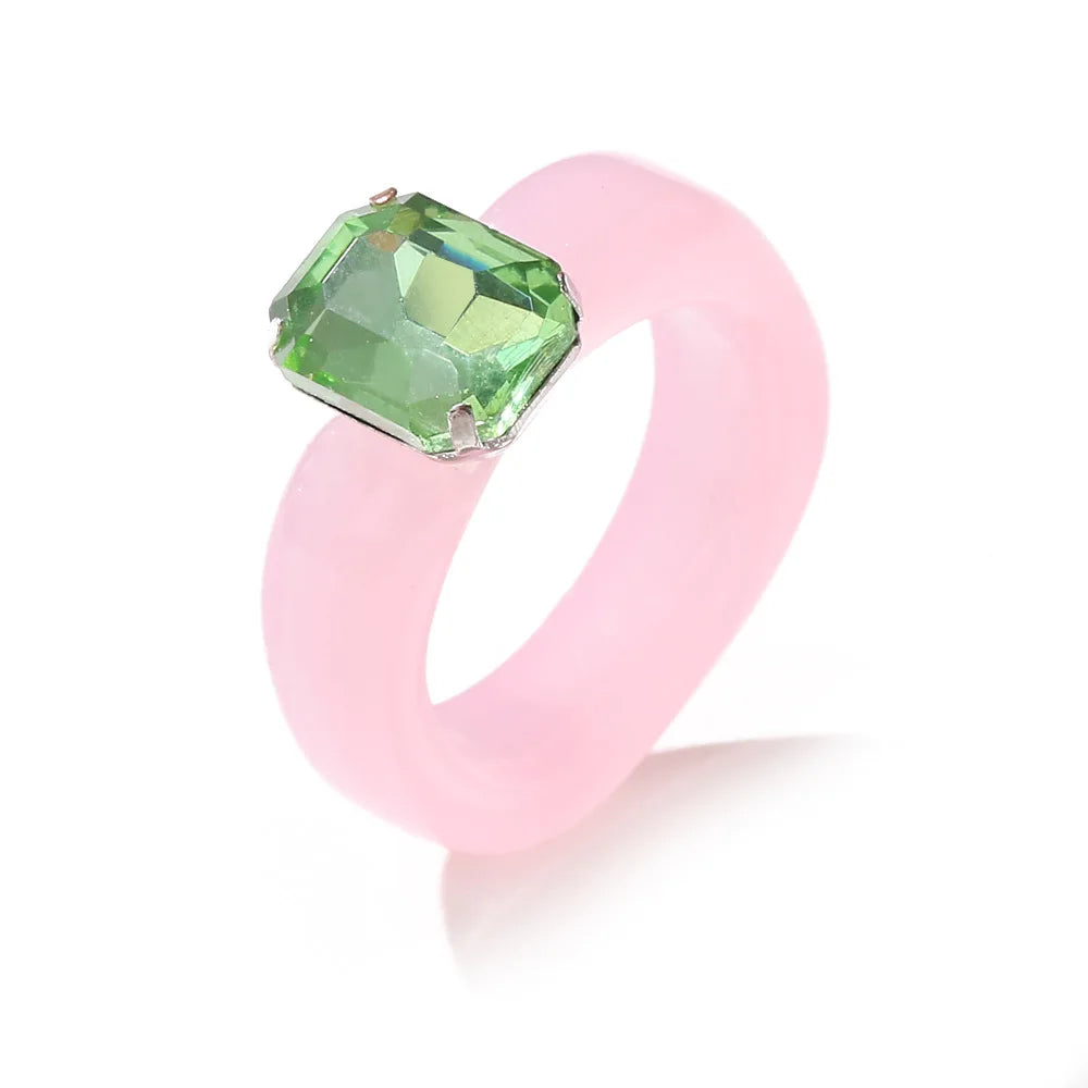 2021 New Colourful Transparent Resin vintage ring simple style Geometric Square Round Rings for Women men unisex Jewelry Gifts