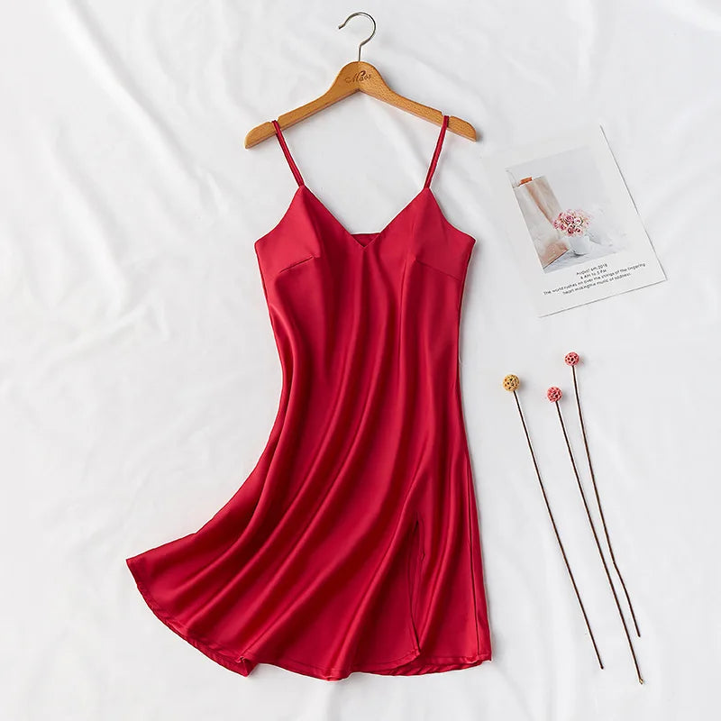 Sexy Silky Women Sleep Robe Strap Top Sleepwear V-Neck Nightdress Lady Home Wear Nightgown Bath Gown Sleepshirts Bathrobe M-XXL