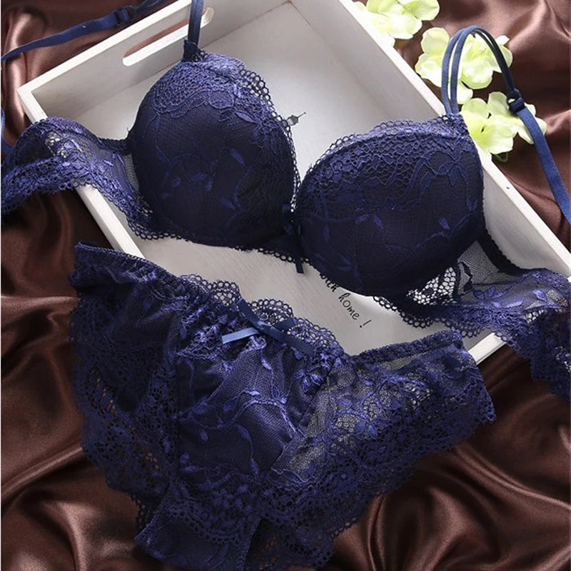 New Women's Push Up Sexy Bra Set  Black Underwear&Panties Comfortable Breathable Bra Set Sexy Good Lace Underwear For Women