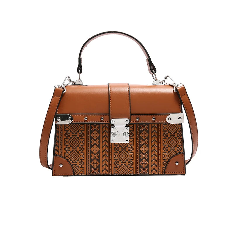 2024 Hot Selling Trend  Luxury  Women's Small Square Bag Fashion Lock Geometric Pattern Shoulder Bag Ladies Handbags