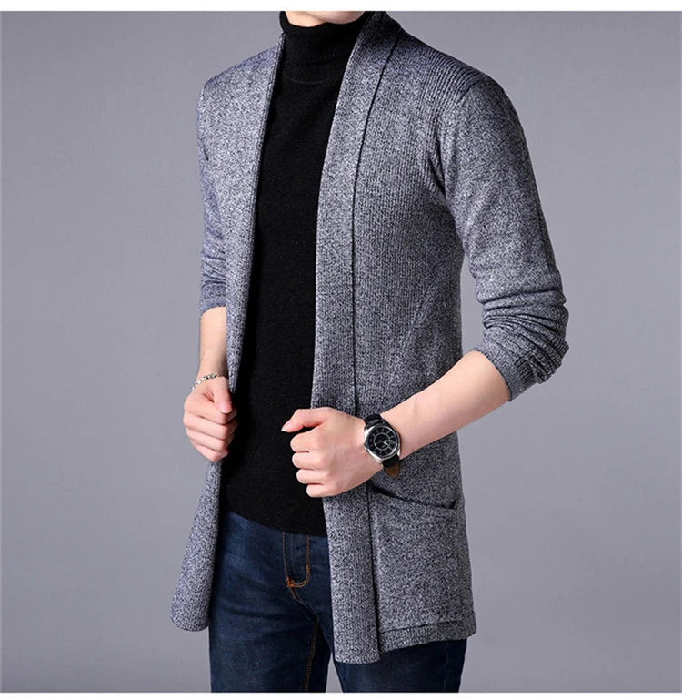 Sweater Coats Men New Fashion 2025 Autumn Men's Slim Long Solid Color Knitted Jacket Fashion Men's Casual Sweater Cardigan Coats