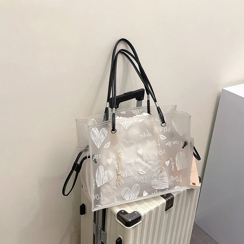 Fashionable New Ladies' Handbag Young Lady Large Transparent Tote Bag for Girls