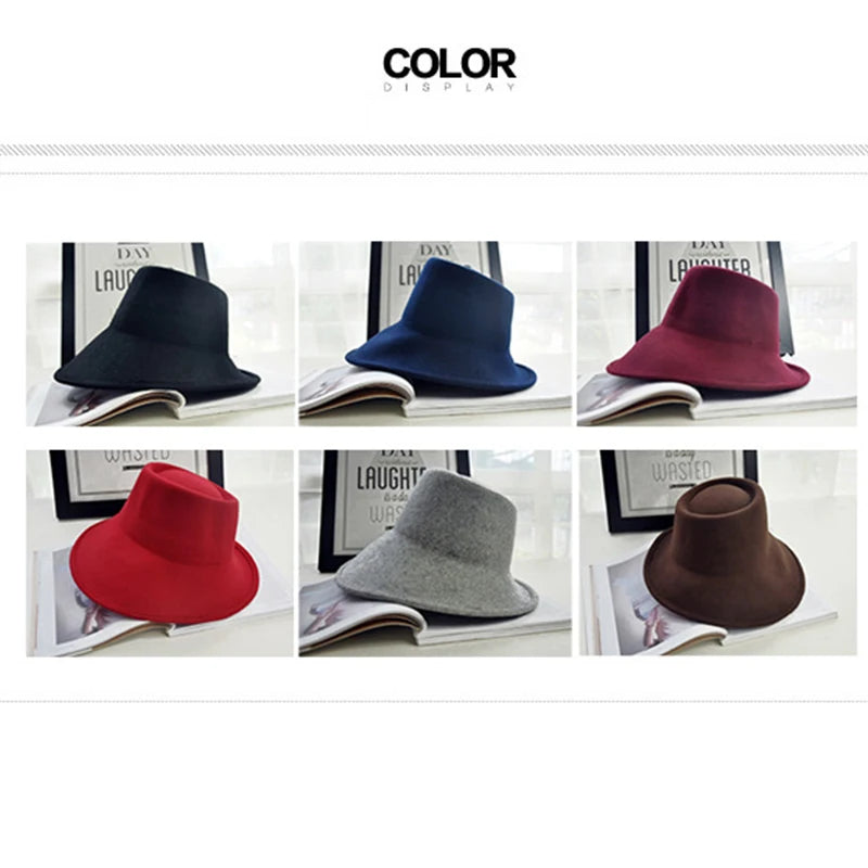 Elegant Women Felt Hat Ladies Winter Hats Wide Brim Fedora Special Tilt Asymmetrical Brim Wedding Church Party Hat Millinery Hat