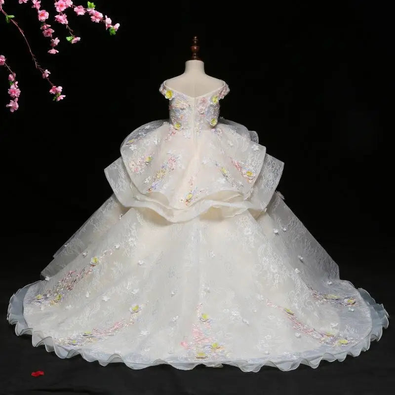 Kids Pageant Evening Gowns Lace Flower Gown Girl Dress Weddings Birthday Party Robe For Girls First Communion Dresses