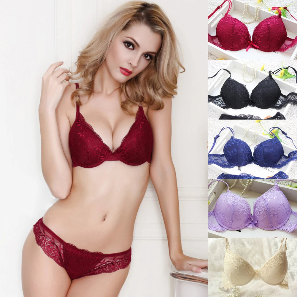 New Women's Push Up Sexy Bra Set  Black Underwear&Panties Comfortable Breathable Bra Set Sexy Good Lace Underwear For Women
