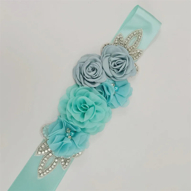 Hot sale wedding belt silk rose belt bridal pearl rhinestone flower belt bridal dress beaded handmade rose wedding belt