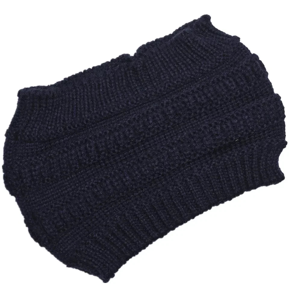 hats for women knitted hat cotton winter beanies with ponytails black knit fleece pink Autumn Solid Color ladies cap