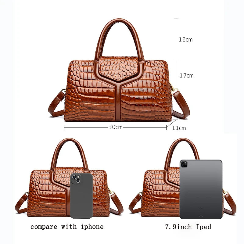 High Quality Designer Crocodile Pattern PU Leather Shoulder Bag for Women Fashion Top Handle Satchel Tote Handbag for Lady