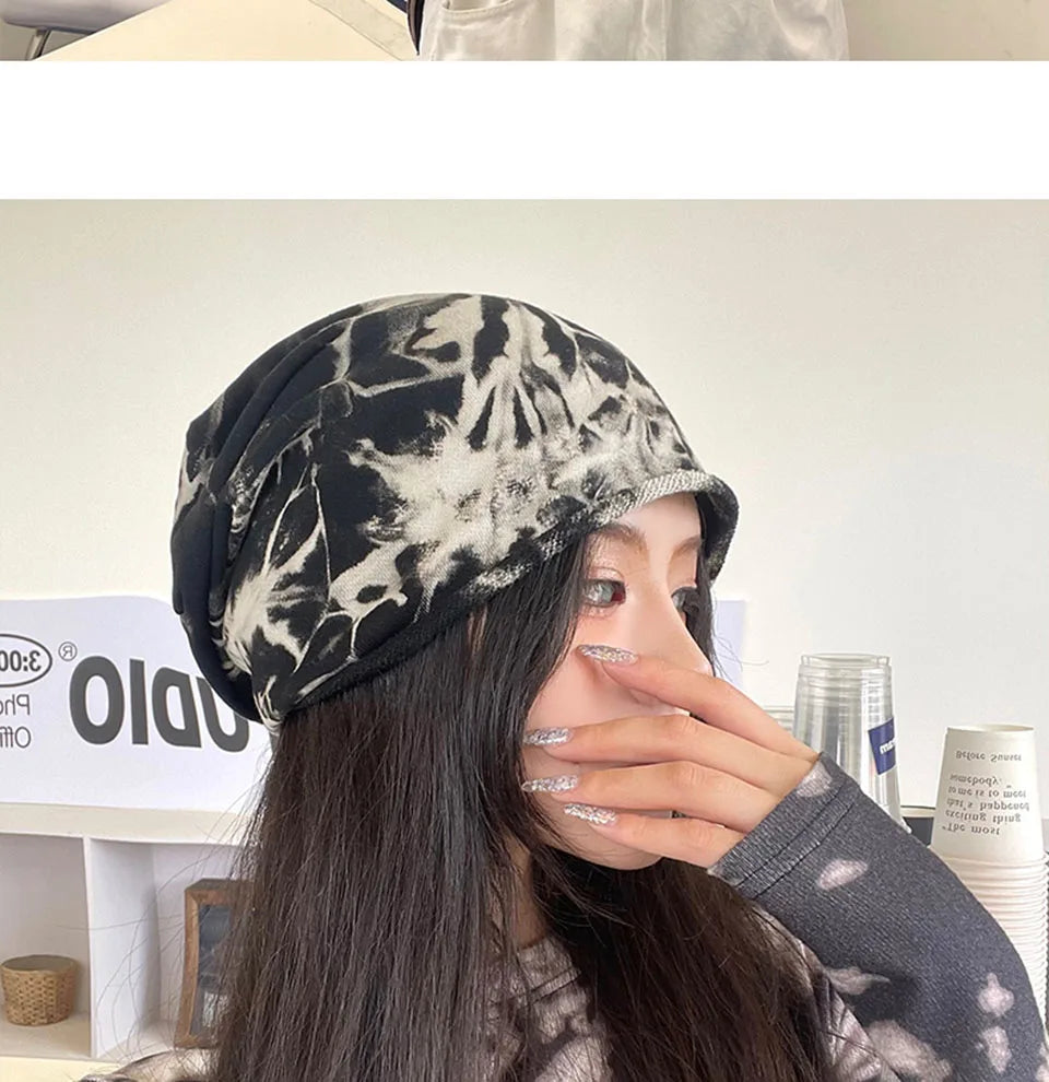 2021 Winter Hats for Women Beanies Tie-dyed cotton pullover cap Cool Hat Girls Autumn Female Beanie Warm Bonnet Cap Wholesale