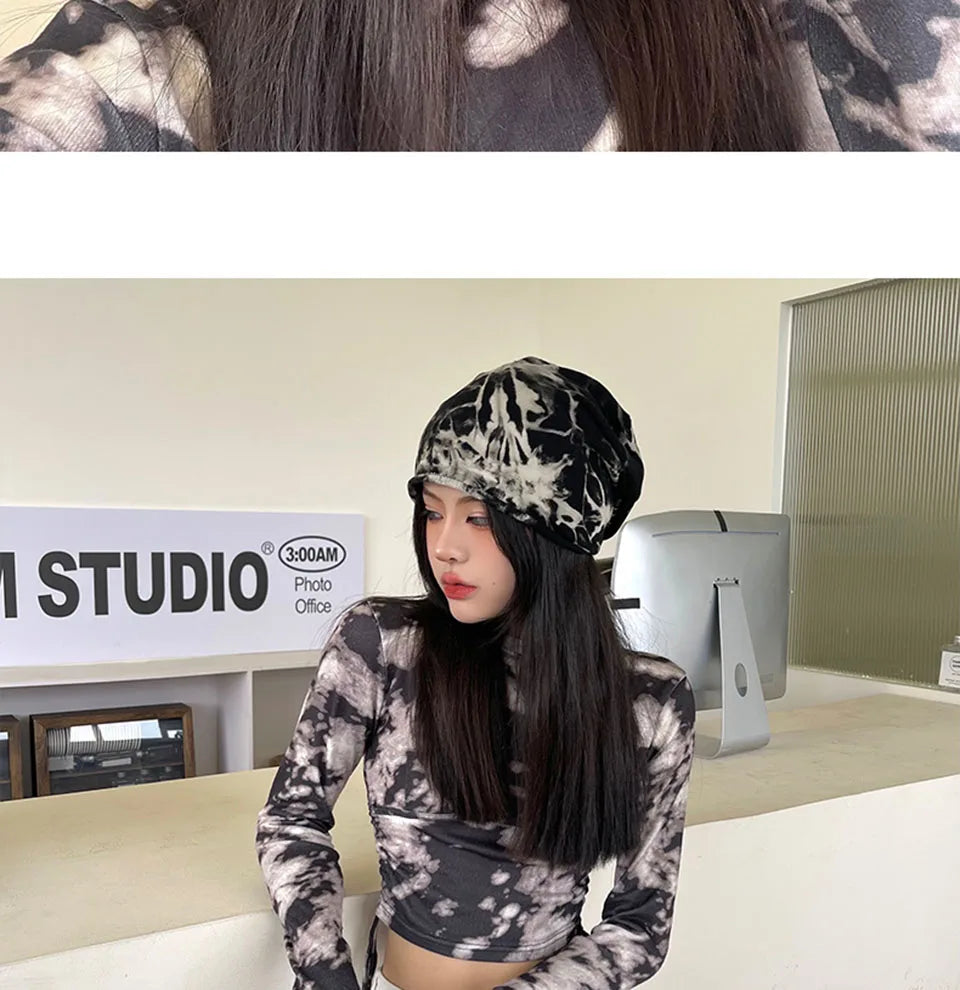 2021 Winter Hats for Women Beanies Tie-dyed cotton pullover cap Cool Hat Girls Autumn Female Beanie Warm Bonnet Cap Wholesale